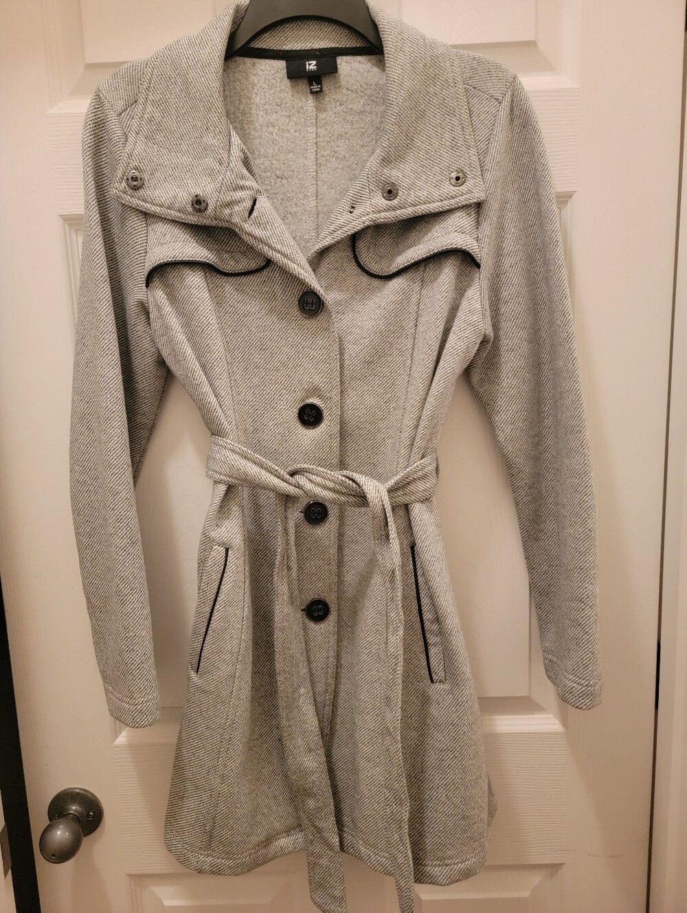 Light Gray Belted Trench with Notch Collar